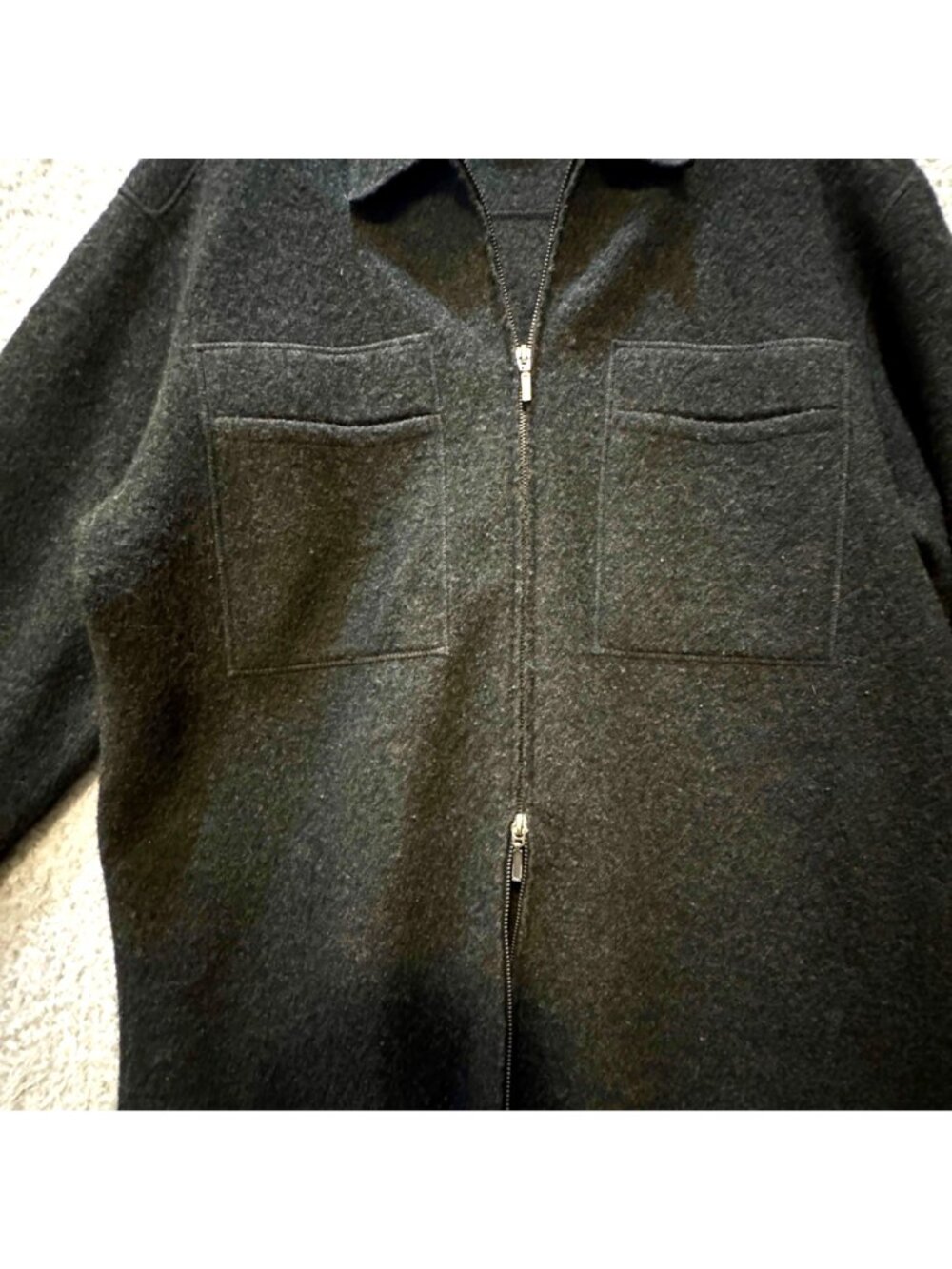 Vintage 1980s Boiled Wool Men's M Cardigan Sweater Charcoal Gray Double Zipper - Picture 6 of 9